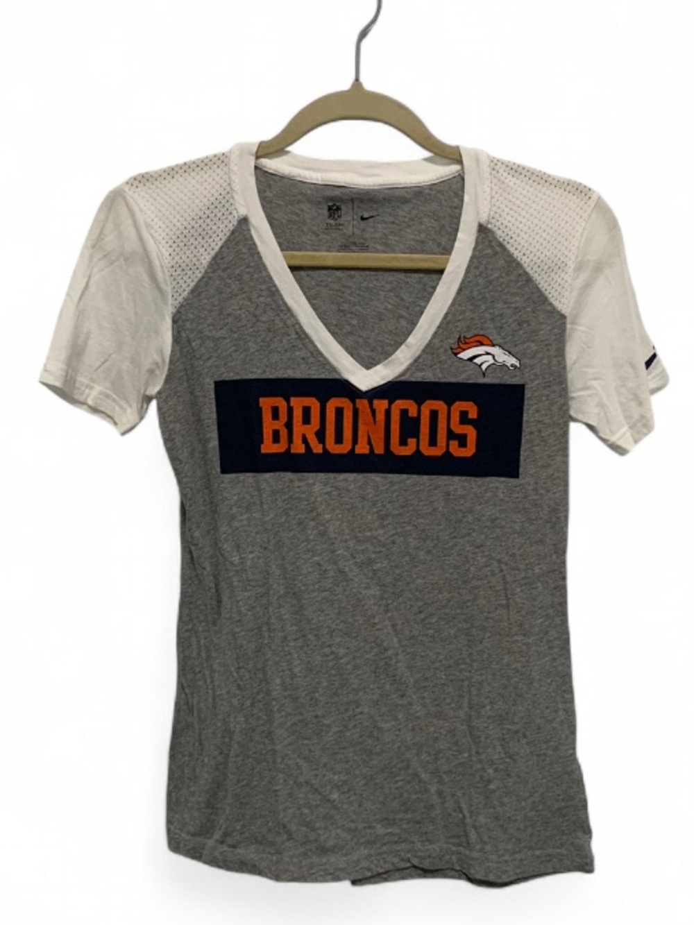 Nike NFL Denver Broncos V-Neck Tee — Gray, White, Orange